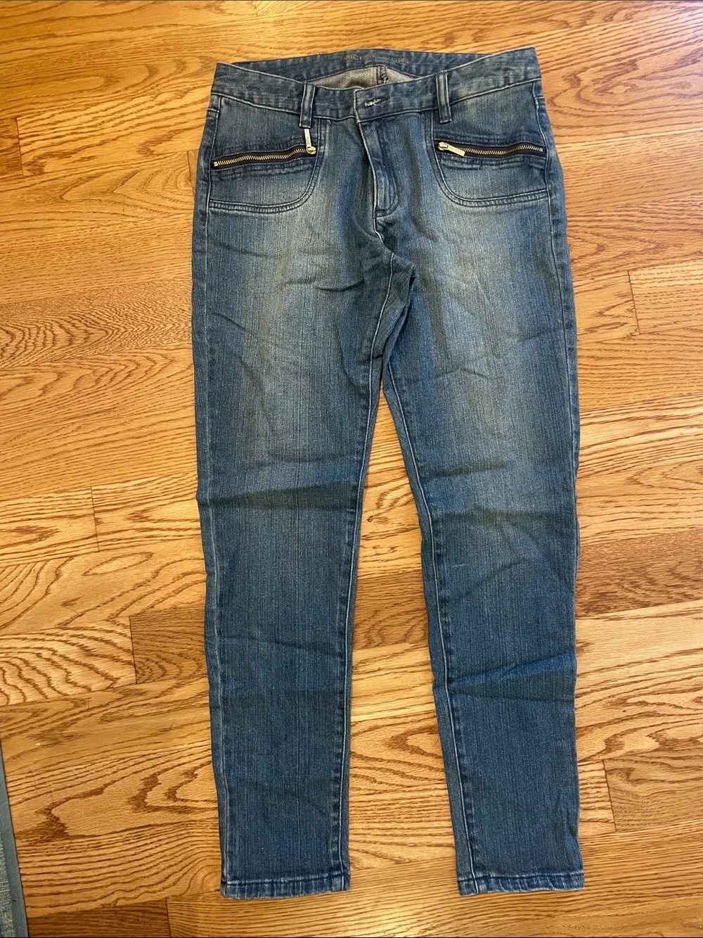 Michael Kors Women's Skinny Jeans in Medium Blue Wash with Gold Zippers
